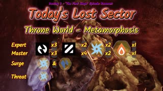 Destiny 2: 1-6-25 Metamorphosis is the Lost Sector today. Arc/Stasis Surge.