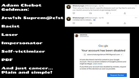 Exposing a Jw!$h Supremac!st: Adam Chebot Goldman, the 🤡 whose willing to go down with Isnotreal