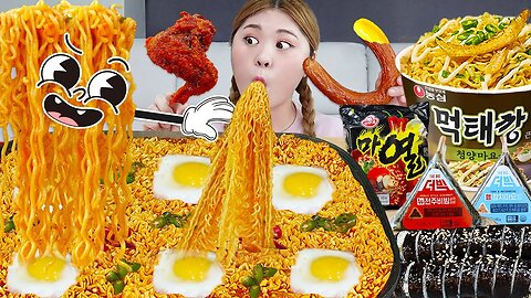MUKBANG TOFU FIRE NOODLES Fried Chicken CVS EATING SHOW!