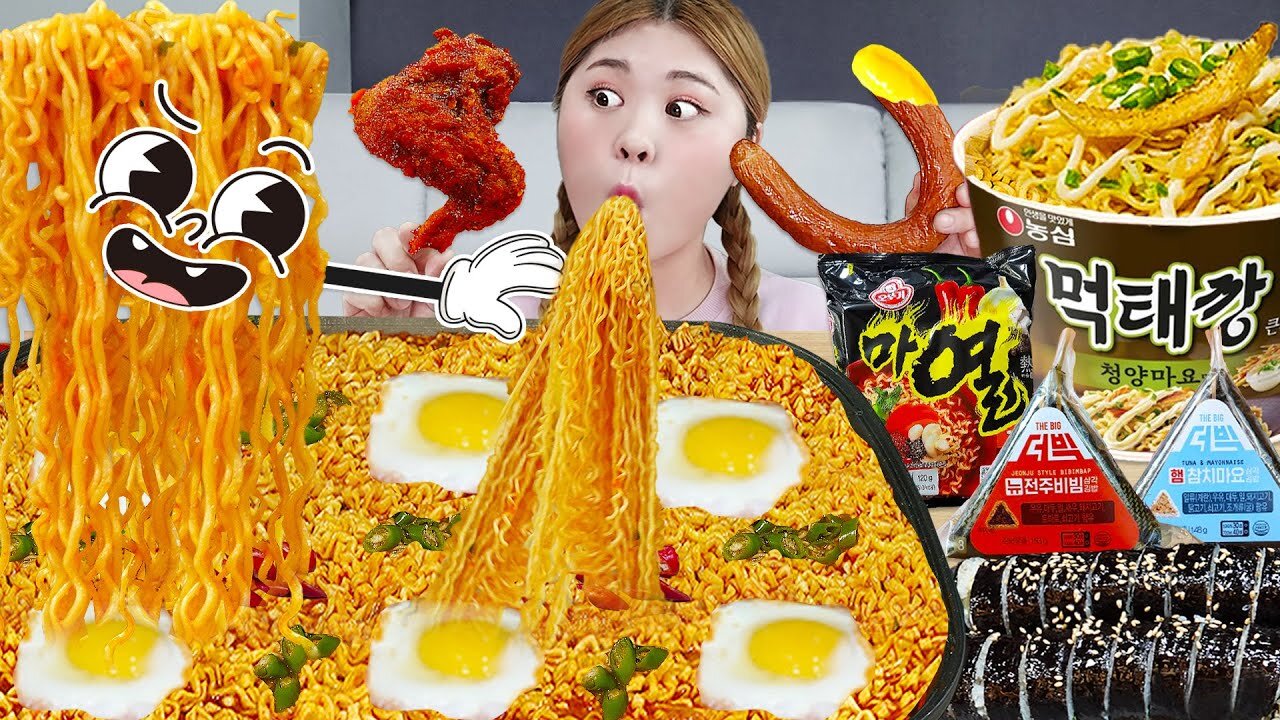 MUKBANG TOFU FIRE NOODLES Fried Chicken CVS EATING SHOW!