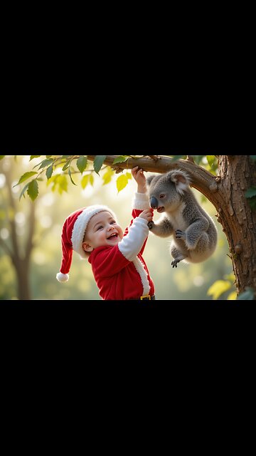 Christmas Fun: Baby and Koala’s Adorable Tree Adventure!