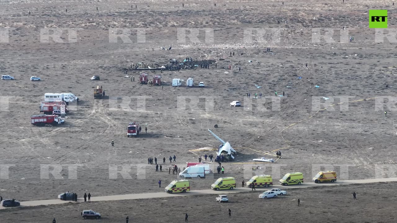 Exclusive drone footage of Kazakhstan plane crash site