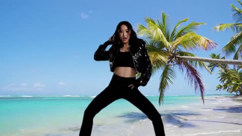 A girl beautifully dances K-Pop