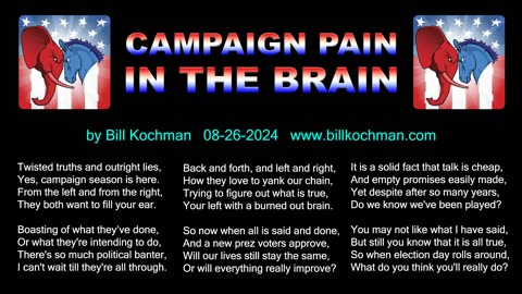 CAMPAIGN PAIN IN THE BRAIN -- an original song by Bill Kochman.