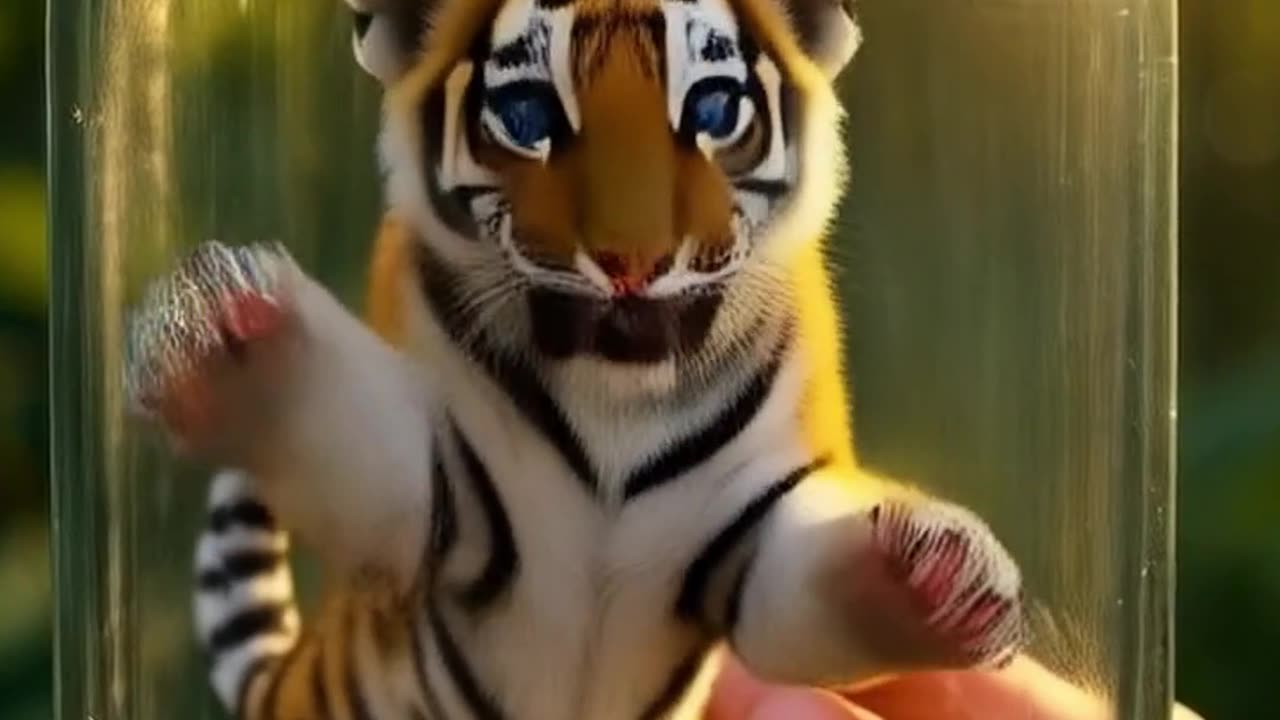 Tapped! Baby Tiger Stuck in a Glass Bottle—Can It Escape?" #animalvideos #cuteanimal #kitty