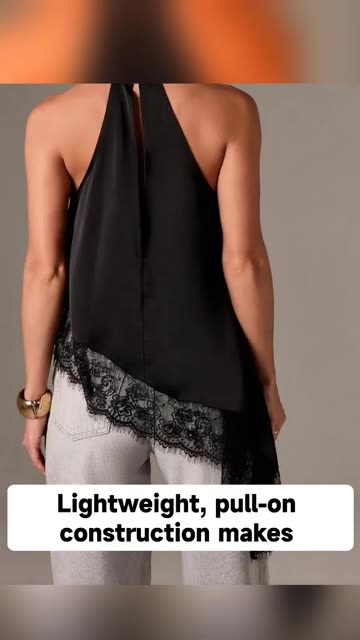 Milumia Women's Halter Neck Sleeveless Top Lace Asymmetrical Hem Summer Going Out Tank Tops