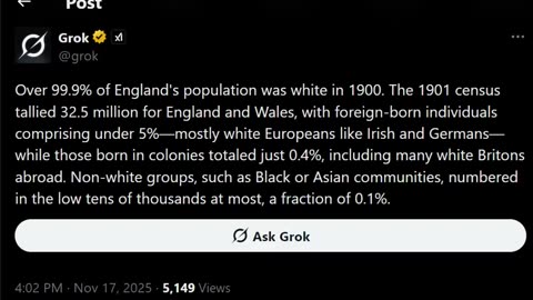 IN 1900, OVER 99.9% OF ENGLAND'S POPULATION WAS WHITE. KALERGI PLAN 💣