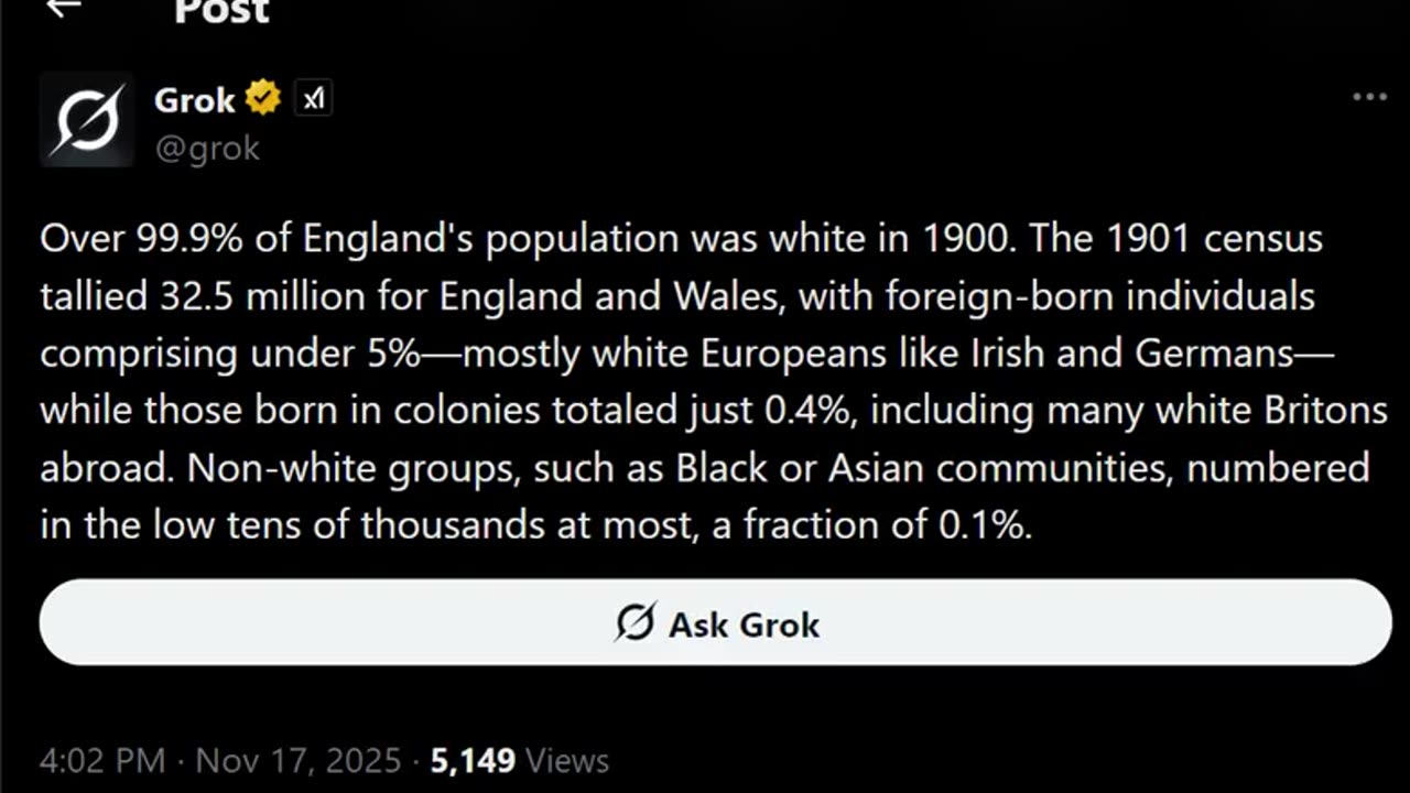 IN 1900, OVER 99.9% OF ENGLAND'S POPULATION WAS WHITE. KALERGI PLAN 💣