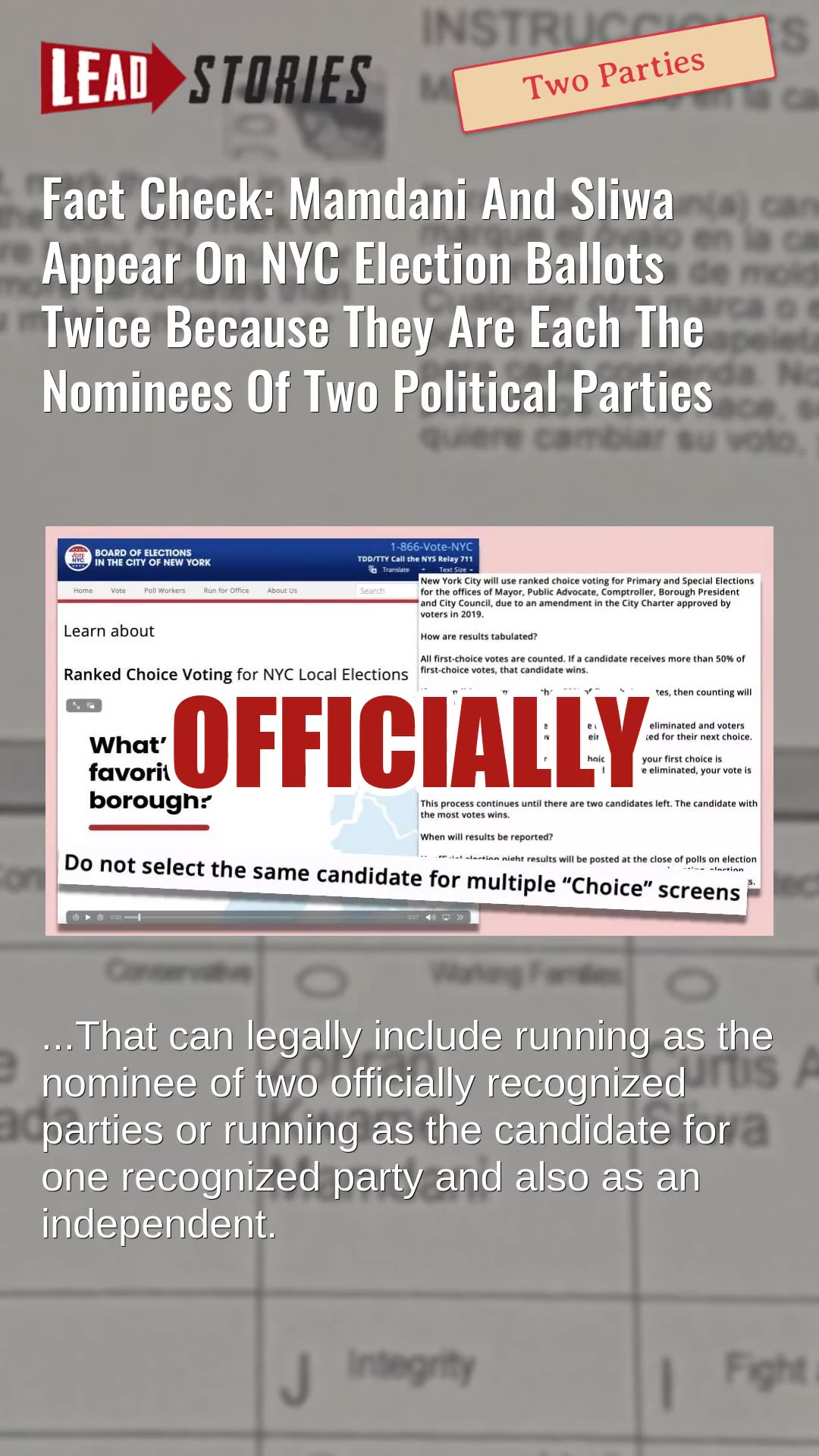 Fact Check: Mamdani And Sliwa Appear On NYC Ballots Twice Because They Are Nominees Of Two Parties
