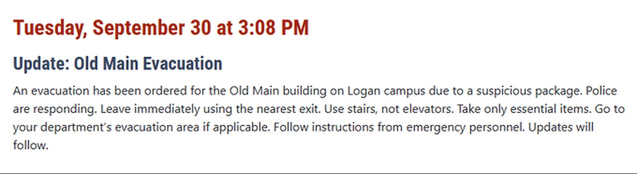 IN: Evacuation ordered on Utah State University Campus due to "possible bomb threat,"