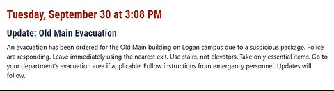IN: Evacuation ordered on Utah State University Campus due to "possible bomb threat,"