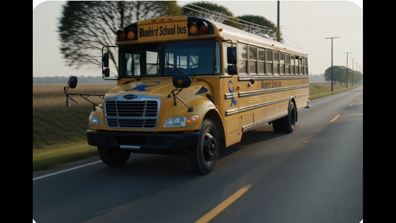 Bluebird School bus Driving On The Road Grok Ai