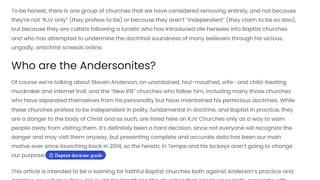 Response to KJV Churches Article, "How to Identify the Andersonites".