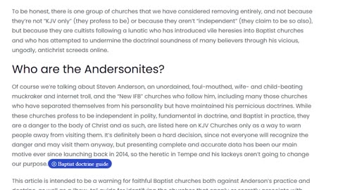 Response to KJV Churches Article, "How to Identify the Andersonites".