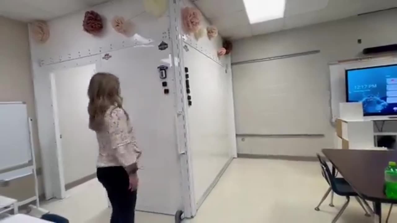 Bulletproof safe room in American classroom in case of a mass shooting.