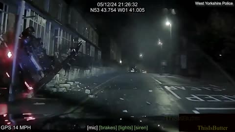 Dashcam shows banned driver flip car and crashes into wall after 100mph police chase