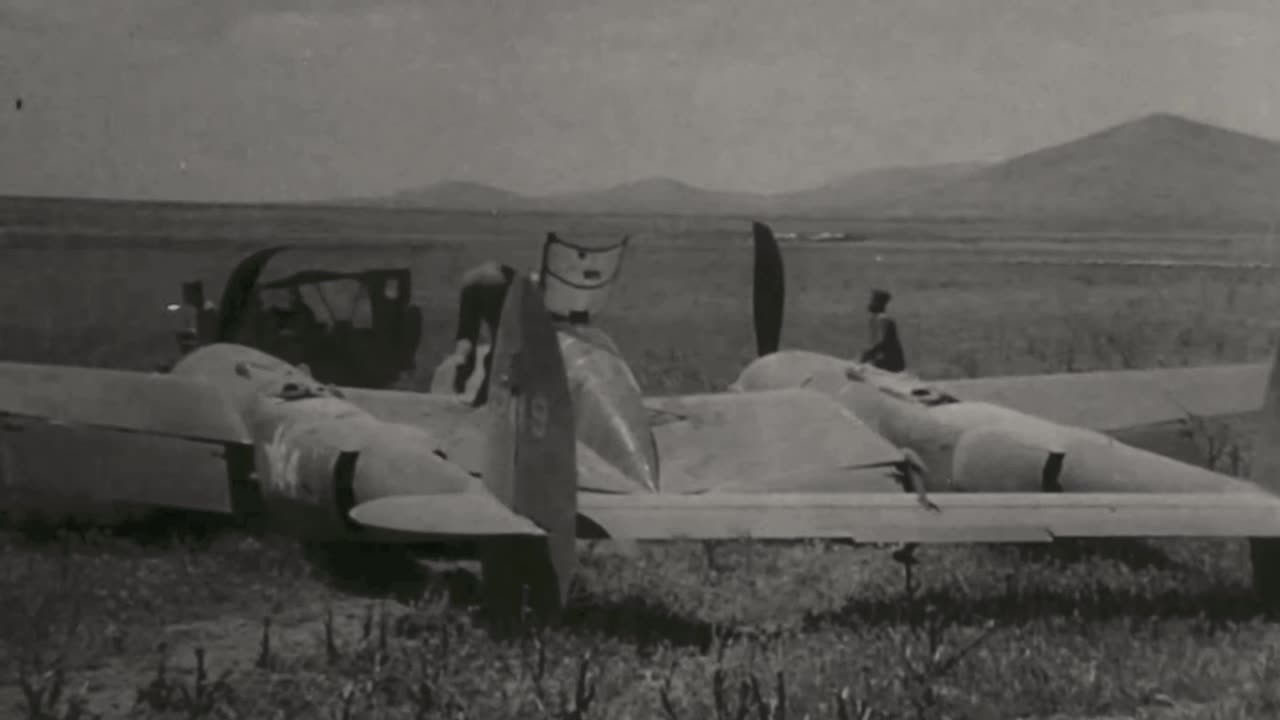 P-38 Lightning makes a wheels-up landing in North Africa circa 1942