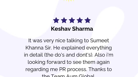 A big thank you to Mr. Keshav Sharma for your wonderful review | AUM Global Migration