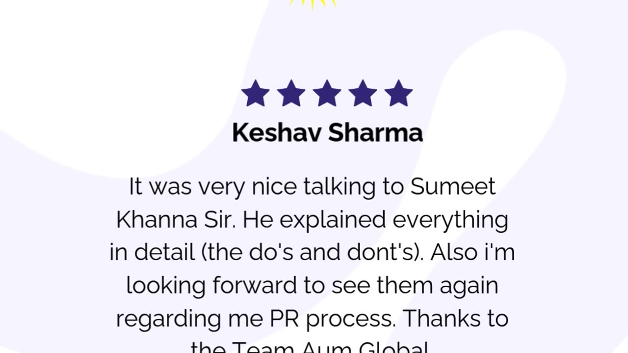 A big thank you to Mr. Keshav Sharma for your wonderful review | AUM Global Migration