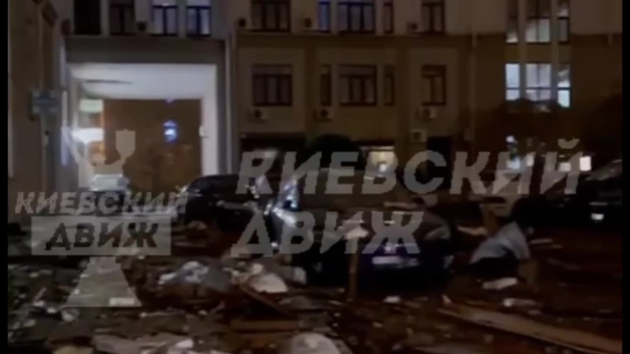 Residential buildings in Kyiv were damaged after a drone attack.