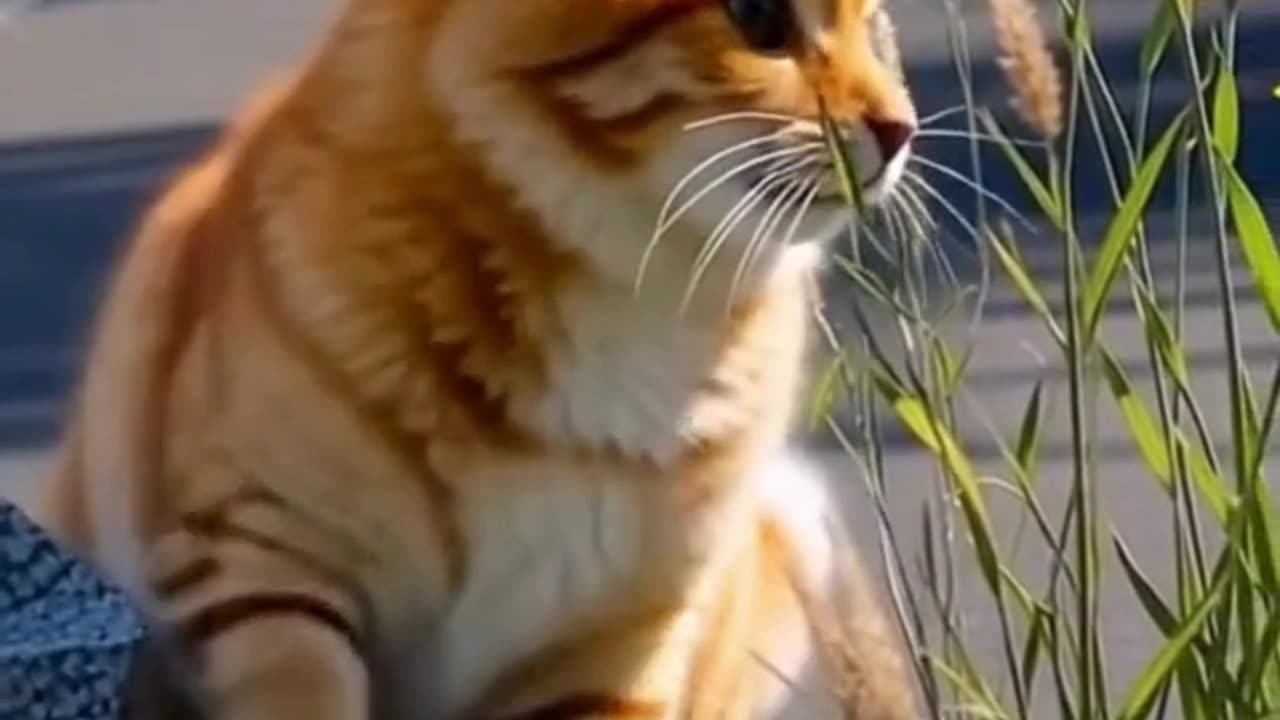 😍 Orange Cat holding a big gray rock 💕❤️