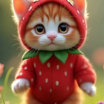 Kitten In Strawberry Costume Dancing