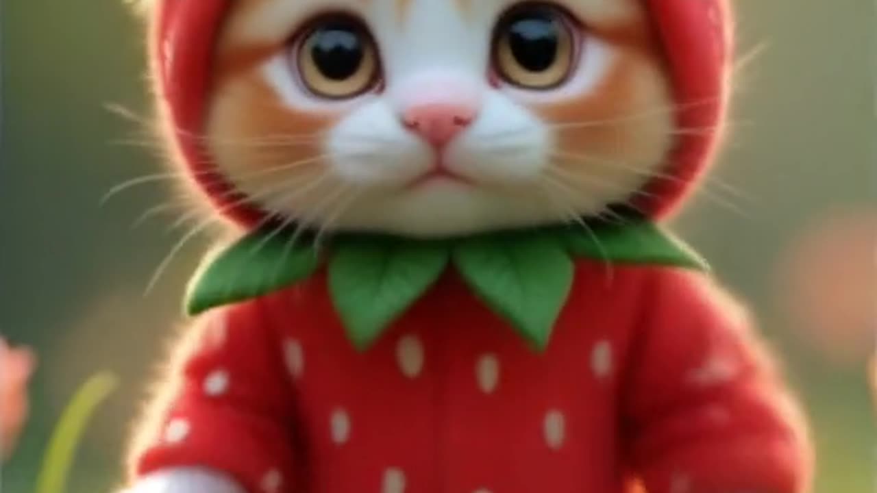 Kitten In Strawberry Costume Dancing