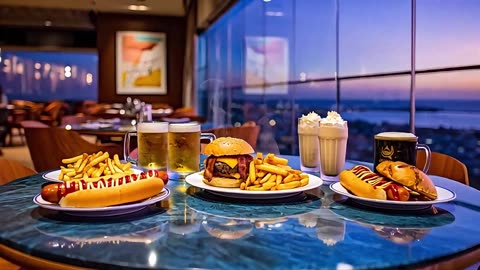 Giant Burger and Fries Table: So Much Delicious Food!