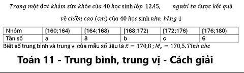 Toán 11: Trung bình, trung vị: Trong một đợt khám sức khỏe của 40 học sinh⁡ lớp 12A5, người ta được