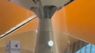 Heavy rainfall caused a roof leak at Kuala Lumpur International Airport (KLIA) in Sepang,