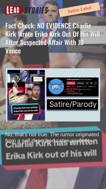 Fact Check: NO EVIDENCE Charlie Kirk Wrote Erika Out Of Will After Suspected Affair With JD Vance