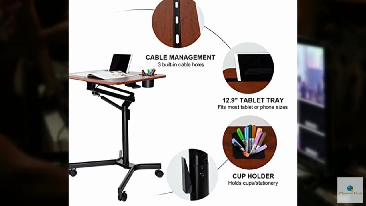 Mobile Stand Up Desk Adjustable Standing or Sitting Laptop Desk Modern Home Offi