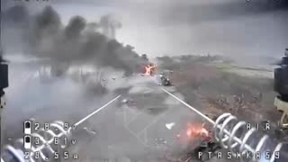 A burning column of Russian motorcycles and ATVs, - Ptashka Drones.