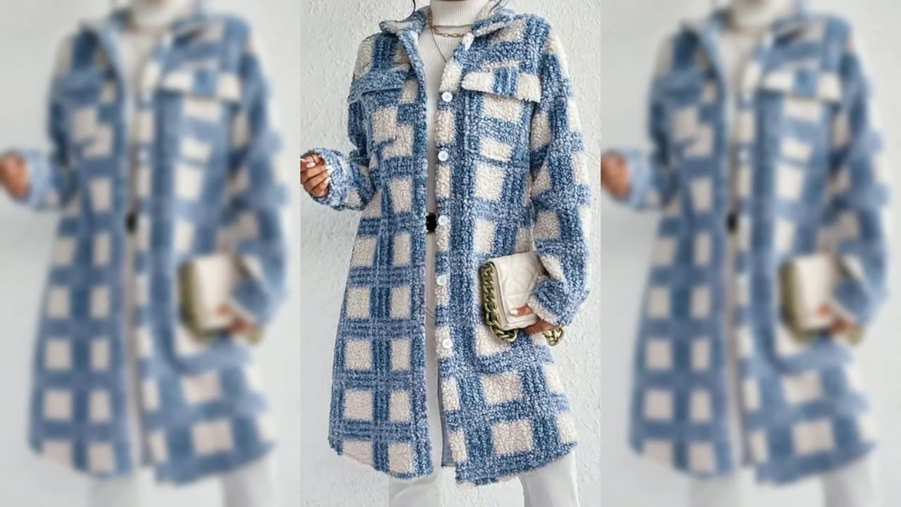 Plaid Button Up Long Sleeve Fleece Coat