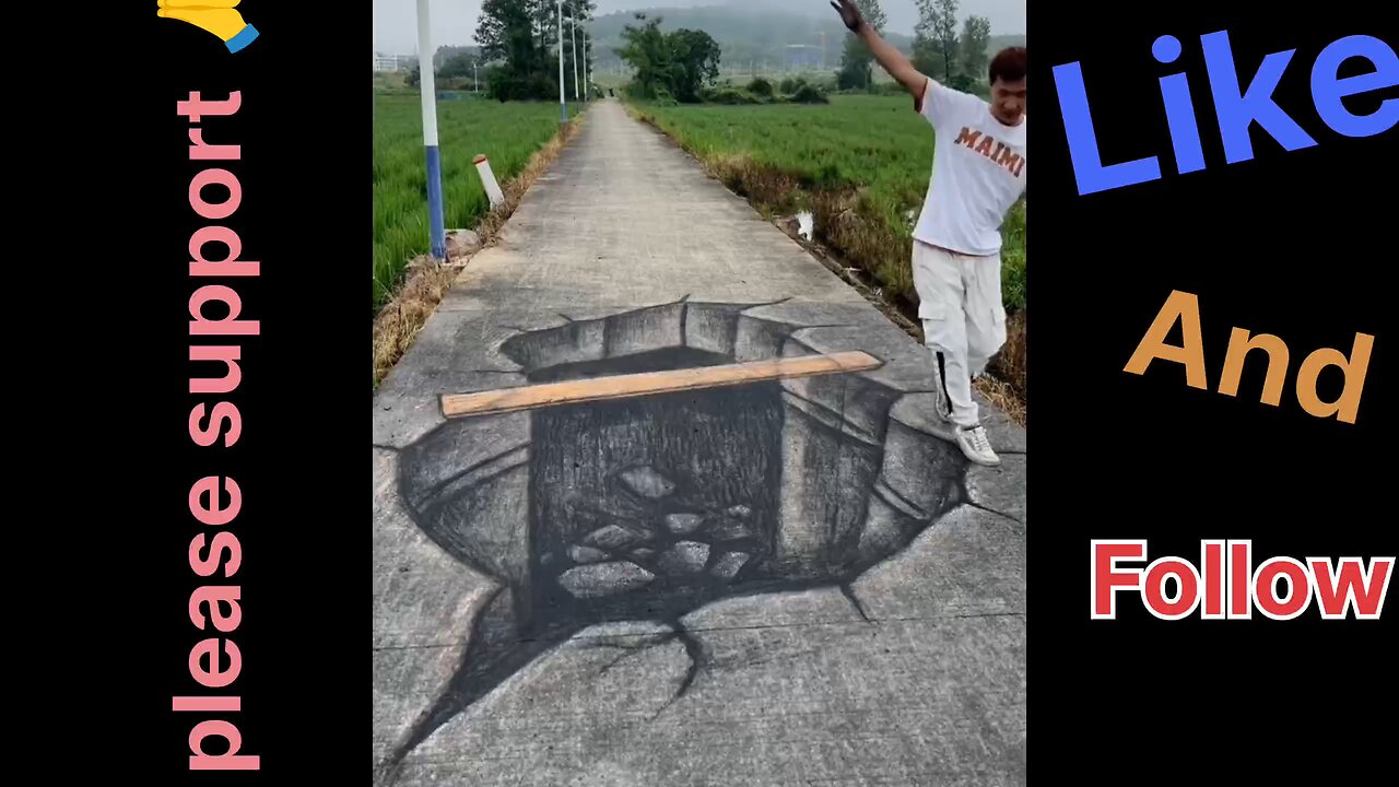 Everyone was scared after seeing the illusionary sketch art made on the road.