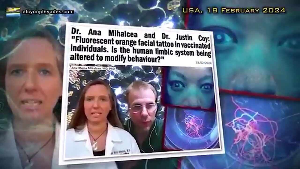 Fluorescent glow on the faces of those vaccinated under ultraviolet light.