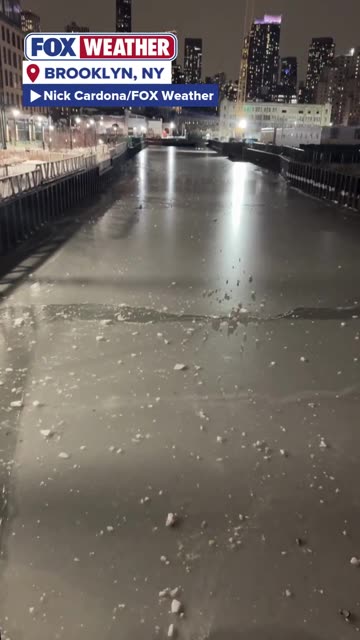 Waterways in Brooklyn, New York are frozen solid as below freezing temperatures impact the region.