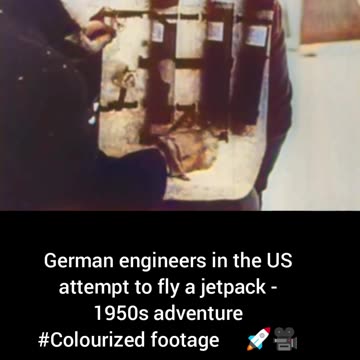 German engineers in US attempt to fly jetpack 1950s adventure #Colourized footage 🇩🇪 🚀 🎥
