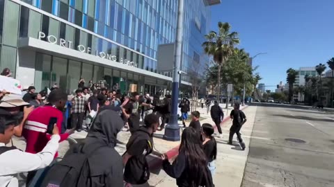One man in a MAGA hat peacefully attends the ICE protest
