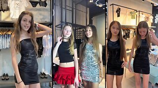 Girl Fashion try on skirts and tops for shop