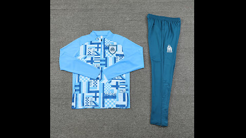 👉🏻⚽️2024/25 Marseille Adult/Kid Blue Long Sleeve Tracksuit