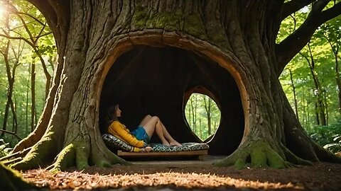 Building a Secret Shelter Under a Huge Fallen Tree for Survival | Warm and cozy dugout, Bushcraft