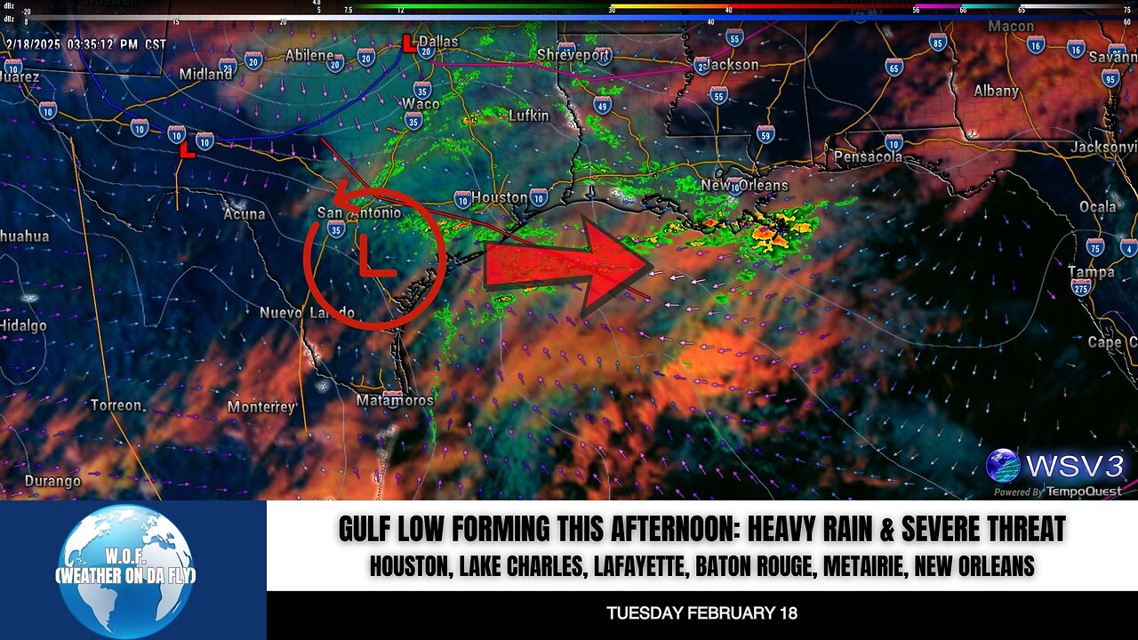 🌧️ Gulf Low: Heavy Rain & Tornado Risk in S. Louisiana! 2/18/25 #shorts #weathe