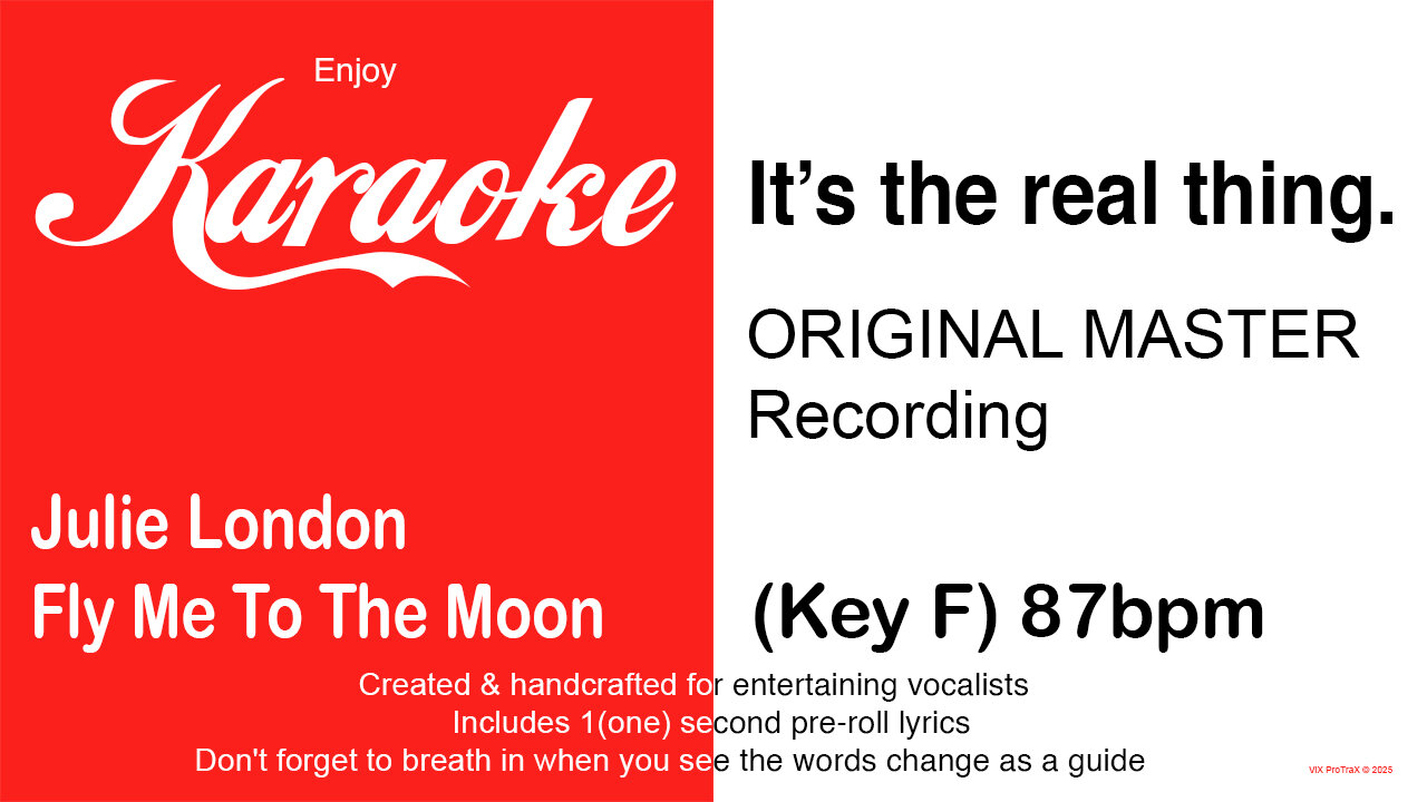 Julie London - Fly Me To The Moon (Key F) 87bpm (2025) Karaoke