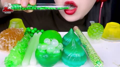 ASMR Refreshing Green-Themed Candy, Jelly & Edible Bowl for Ultimate Relaxation