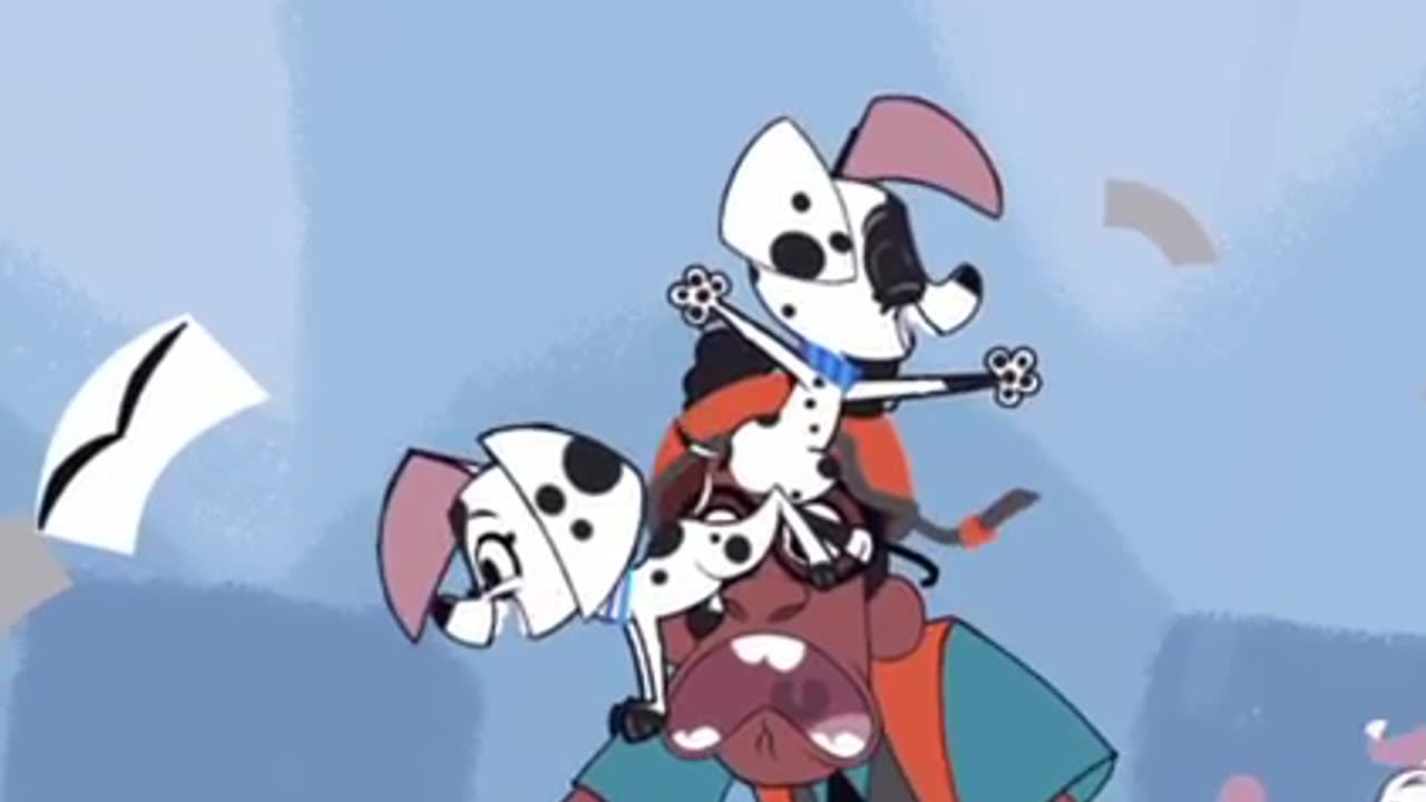 Dizzy and Deedee Dalmatian facesitting a man