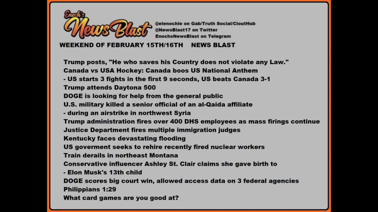 Weekend of February 15/16, 2025 News Blast