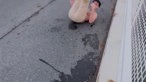 Stunt Man Doesn't Commit To Bridge Jump