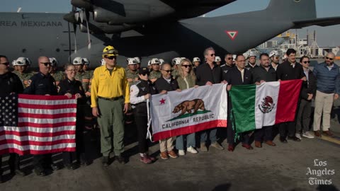 Gov. Gavin Newsom greets Mexican firefighters, pushes back on Trump's response to L.A. fires