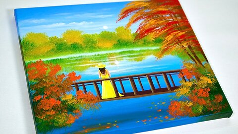 Autumn Lake Painting _ Autumn painting _ Acrylic Painting Tutorial